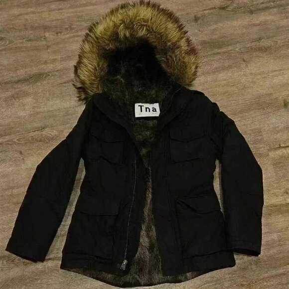 TNA Black  Faux Fur Winter Parka - Picture 3 of 7